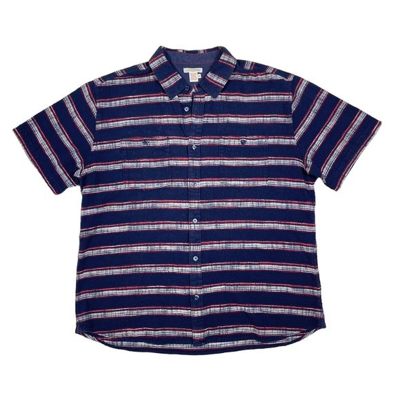 Carbon 2 Cobalt Shirt Mens Size XL Blue Red Striped Short Sleeve Button Down - Picture 1 of 8